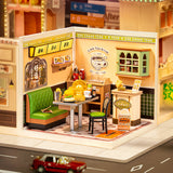 Rolife Super Creator Hong Kong Bites Cafe Frontansicht mit Küchenzeile und Details
