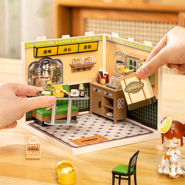 Miniaturhaus mit LED: Hong Kong Bites Cafe leuchtet warm im Maßstab 1:24