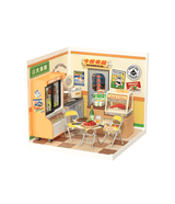Rolife Super Creator Night Out Food Stall mit Neonakzenten und Werbeschildern
