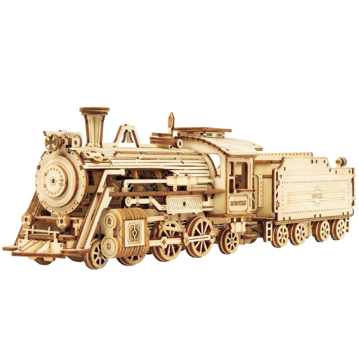 3D Holzpuzzle Dampflokomotive ROKR Prime Steam Express MC501-B fertig aufgebaut