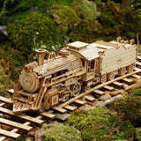 Holzbausatz Lokomotive mit abnehmbarem Kohlewagen und aufklappbarem Deckel