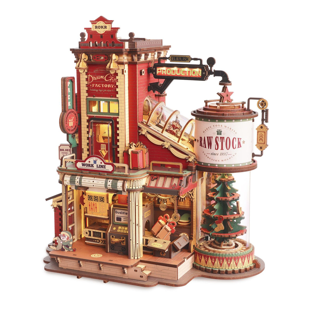 ROKR Dream Gift Factory EAB01 – 3D Holzpuzzle Weihnachtsfabrik fertig aufgebaut