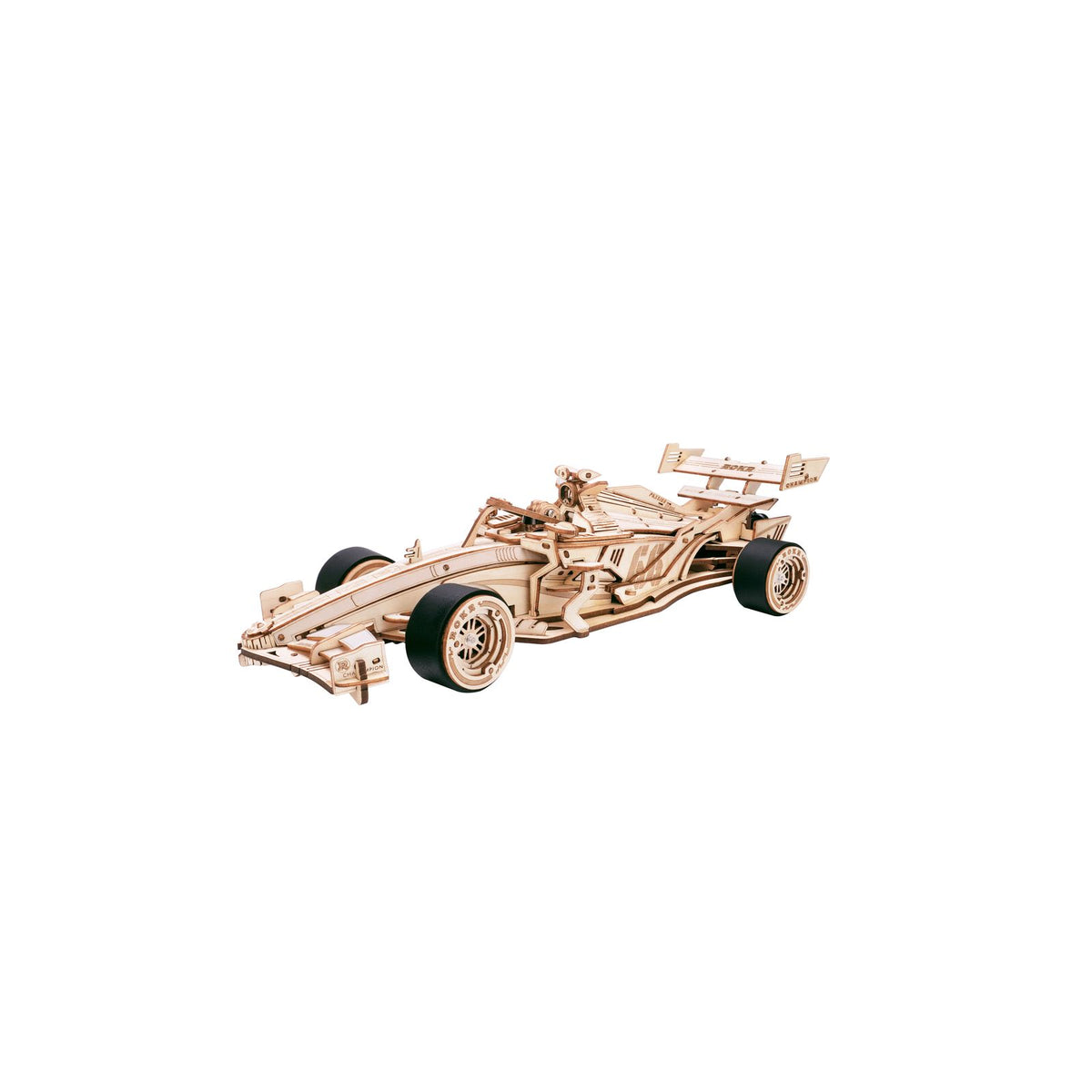 ROKR 3D Holzpuzzle F1 Rennwagen LK505 fertig aufgebaut in der Seitenansicht