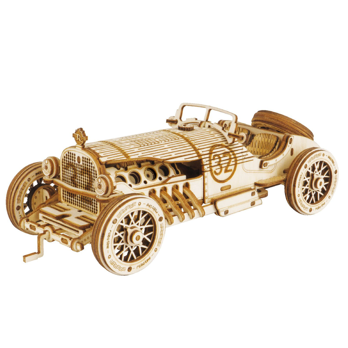 ROKR 3D Holzpuzzle Fahrzeug V8 Grand Prix Car MC401 als fertiger Vintage-Rennwagen