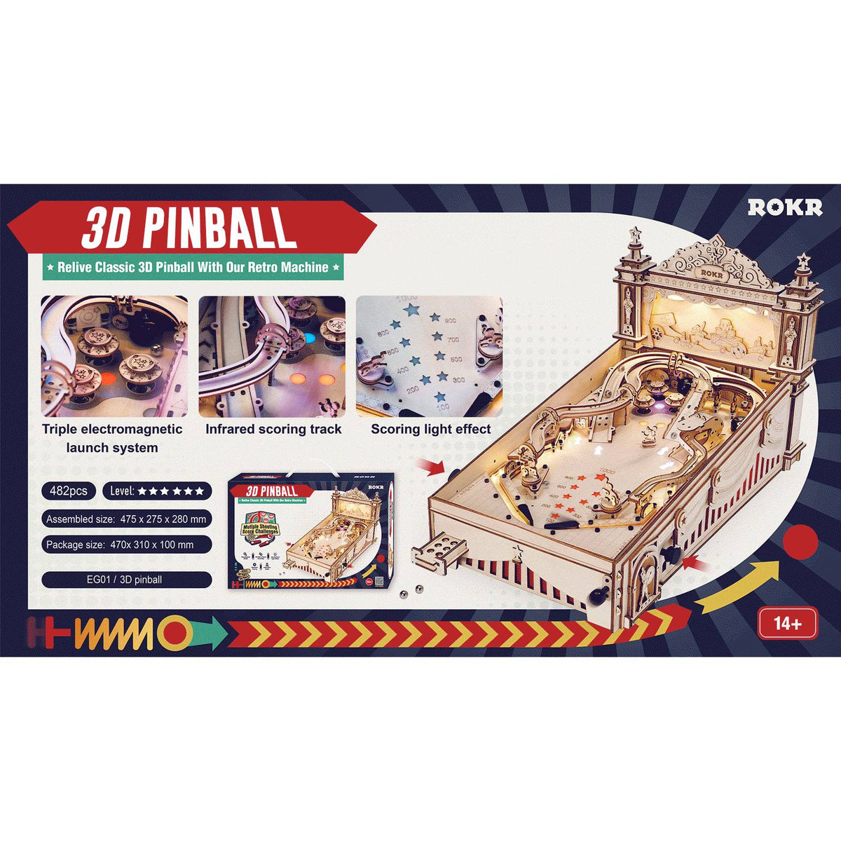 Kugelabschuss und Ziele beim ROKR Holzpuzzle Flipper EG01