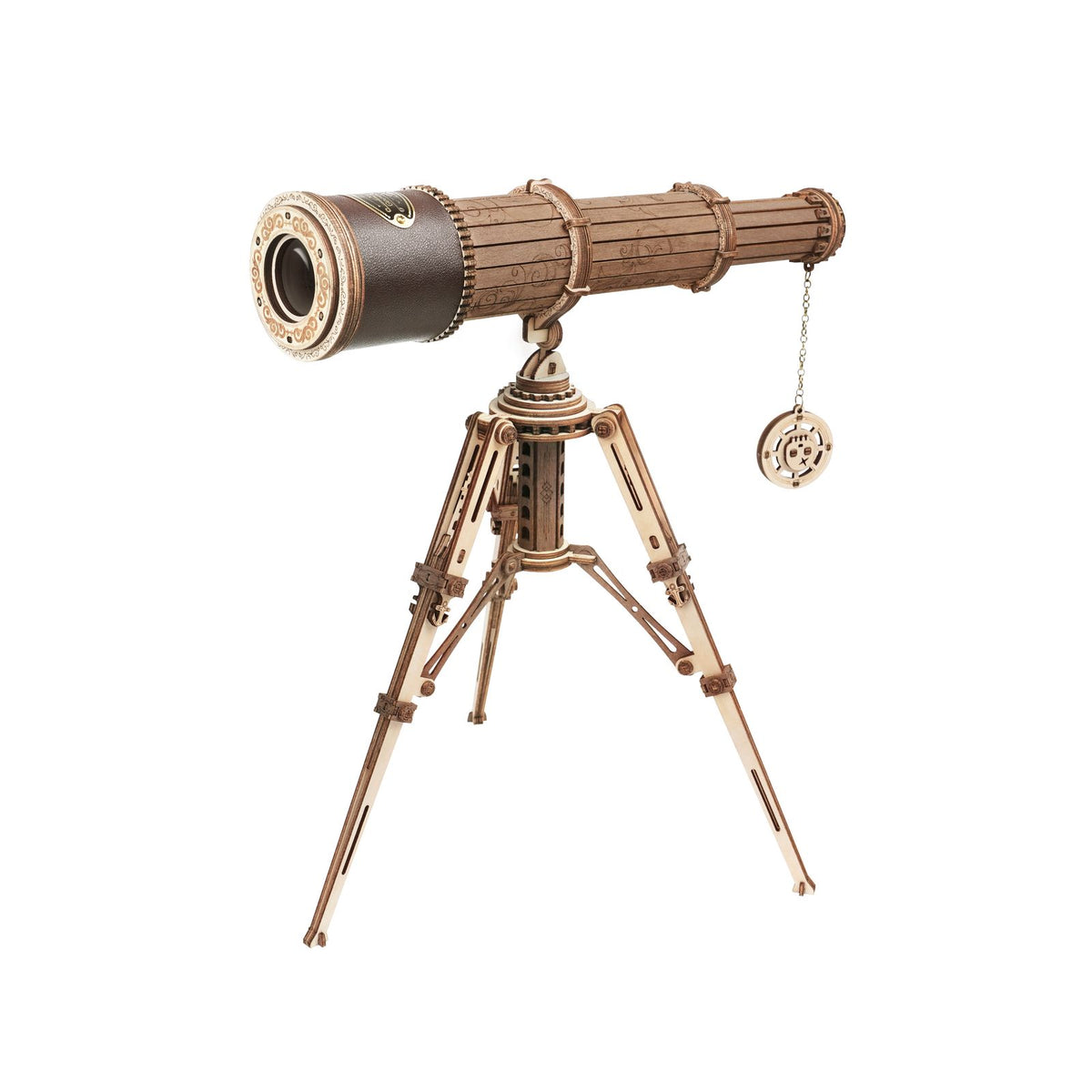 3D Holzpuzzle Monokular Teleskop ROKR ST004 fertig aufgebaut auf dem Stativ