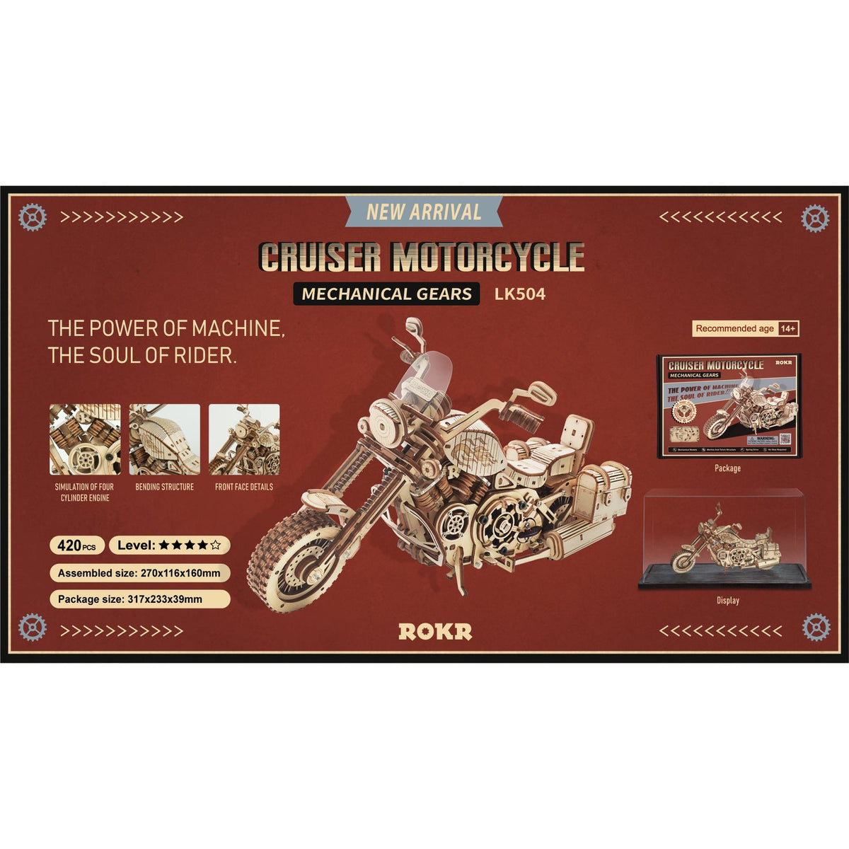 3D Holzpuzzle Erwachsene: Cruiser Motorrad mit 420 Teilen