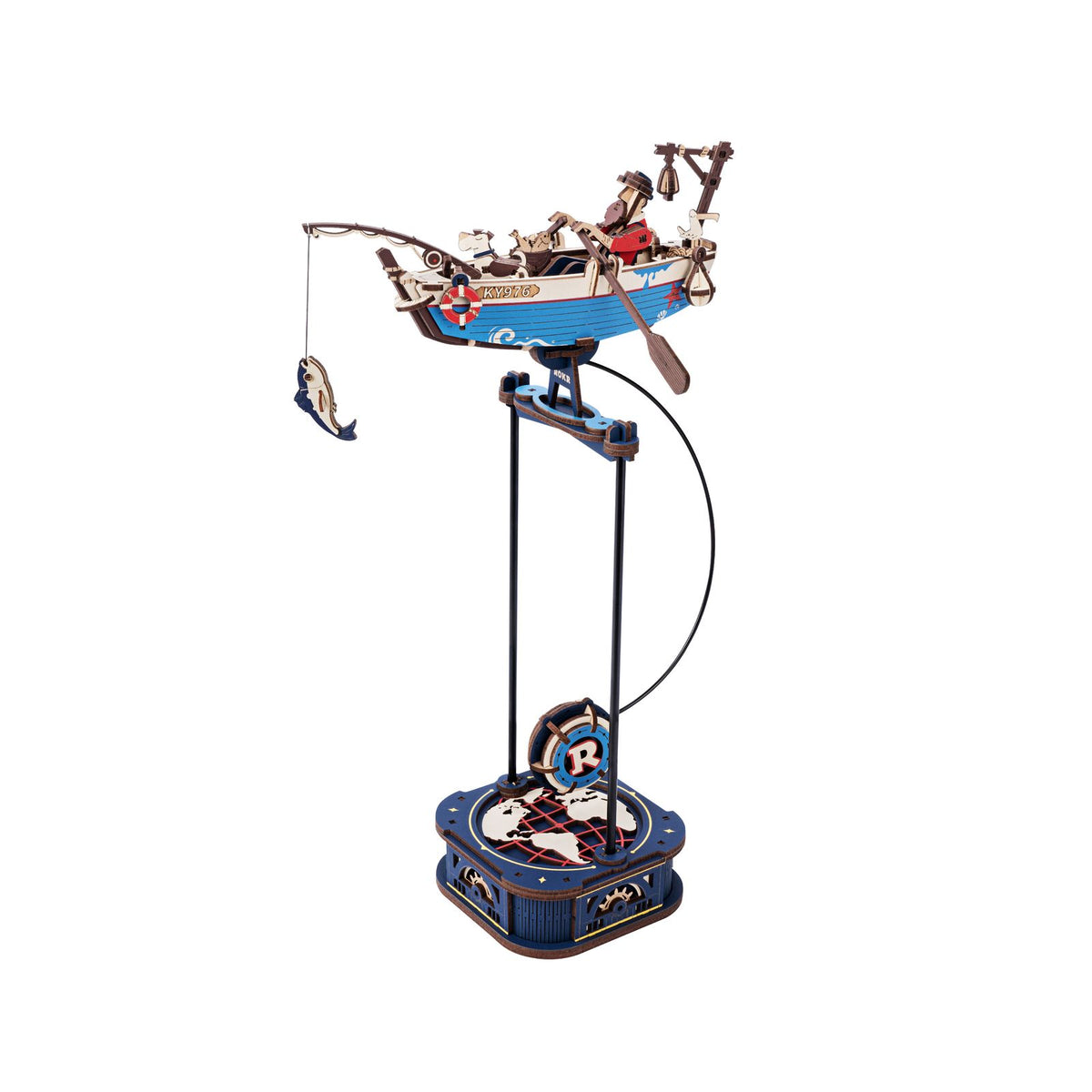 3D Holzpuzzle Ocean Fisher von ROKR – schaukelndes Fischerboot MCD02 fertig aufgebaut