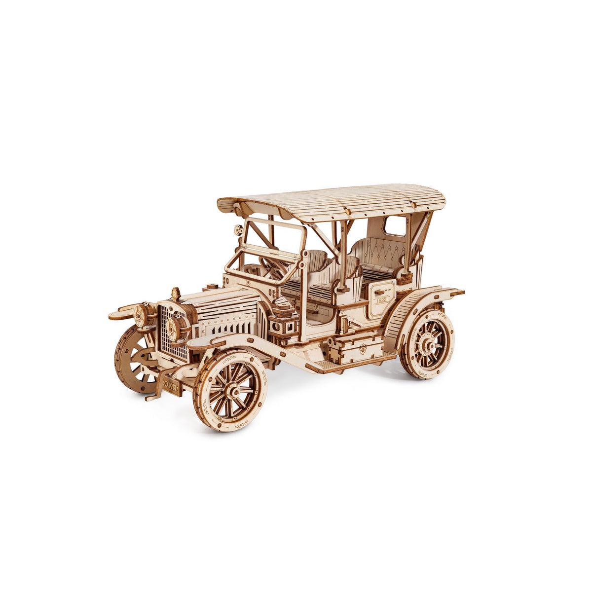 Oldtimer Bausatz aus Holz mit Reserverad und antiker Lampe von ROKR