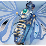 Mechanischer Schmetterling Bausatz Seitenansicht mit blauem Edelstein