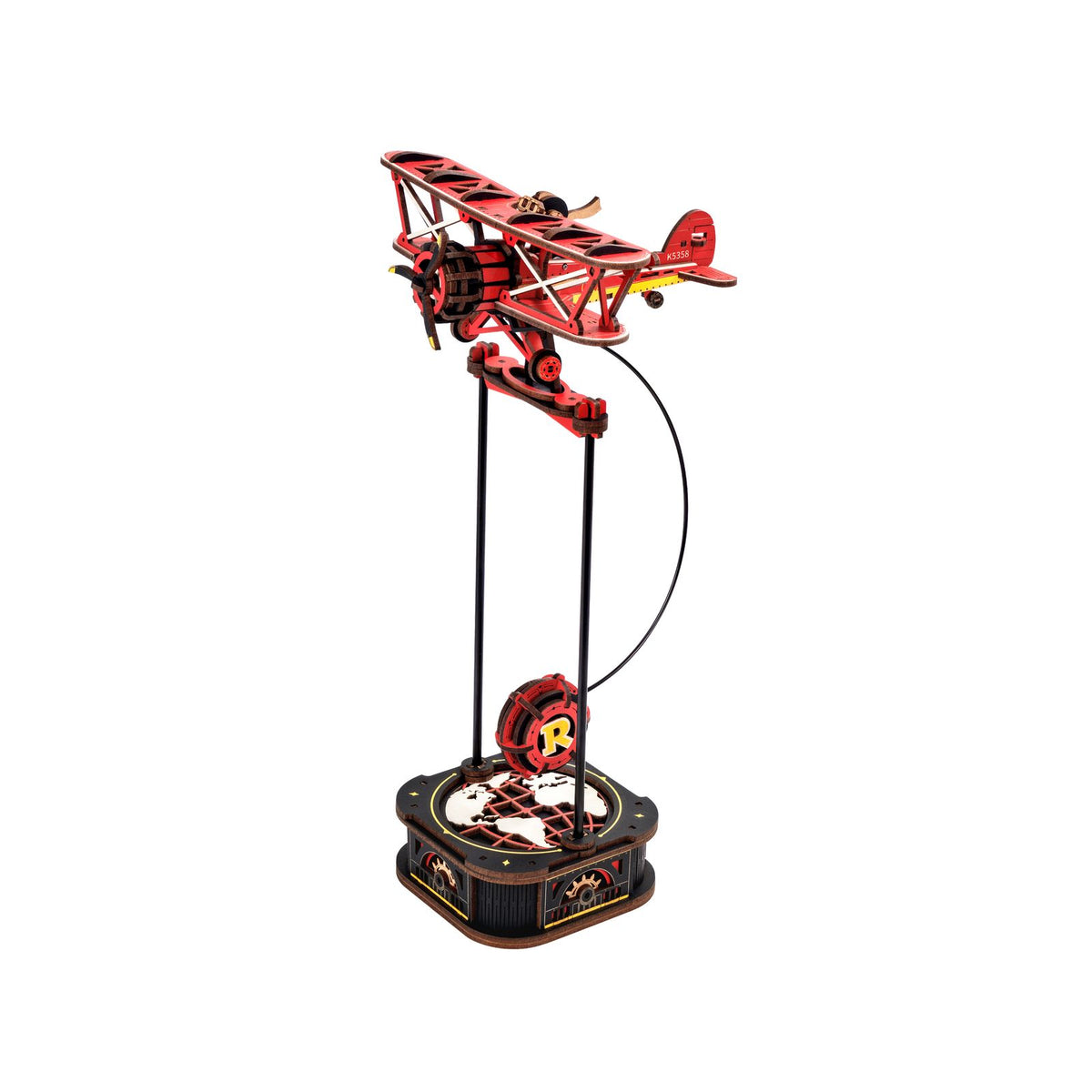 ROKR 3D Holzpuzzle Sky Captain MCD01 – roter Pendel-Doppeldecker fertig aufgebaut