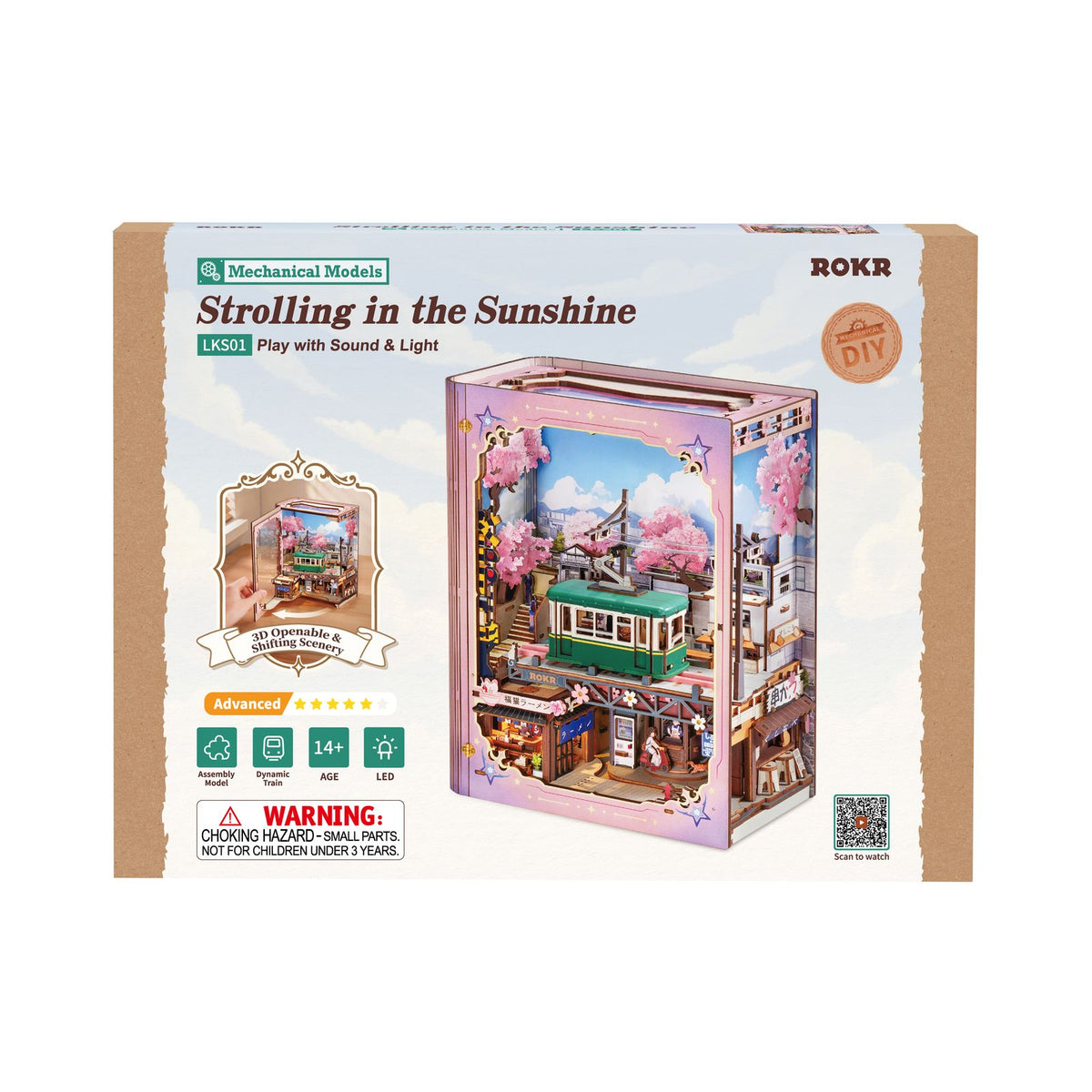Mechanisches 3D Holzpuzzle für Erwachsene mit LED-Beleuchtung und drehendem Hintergrund