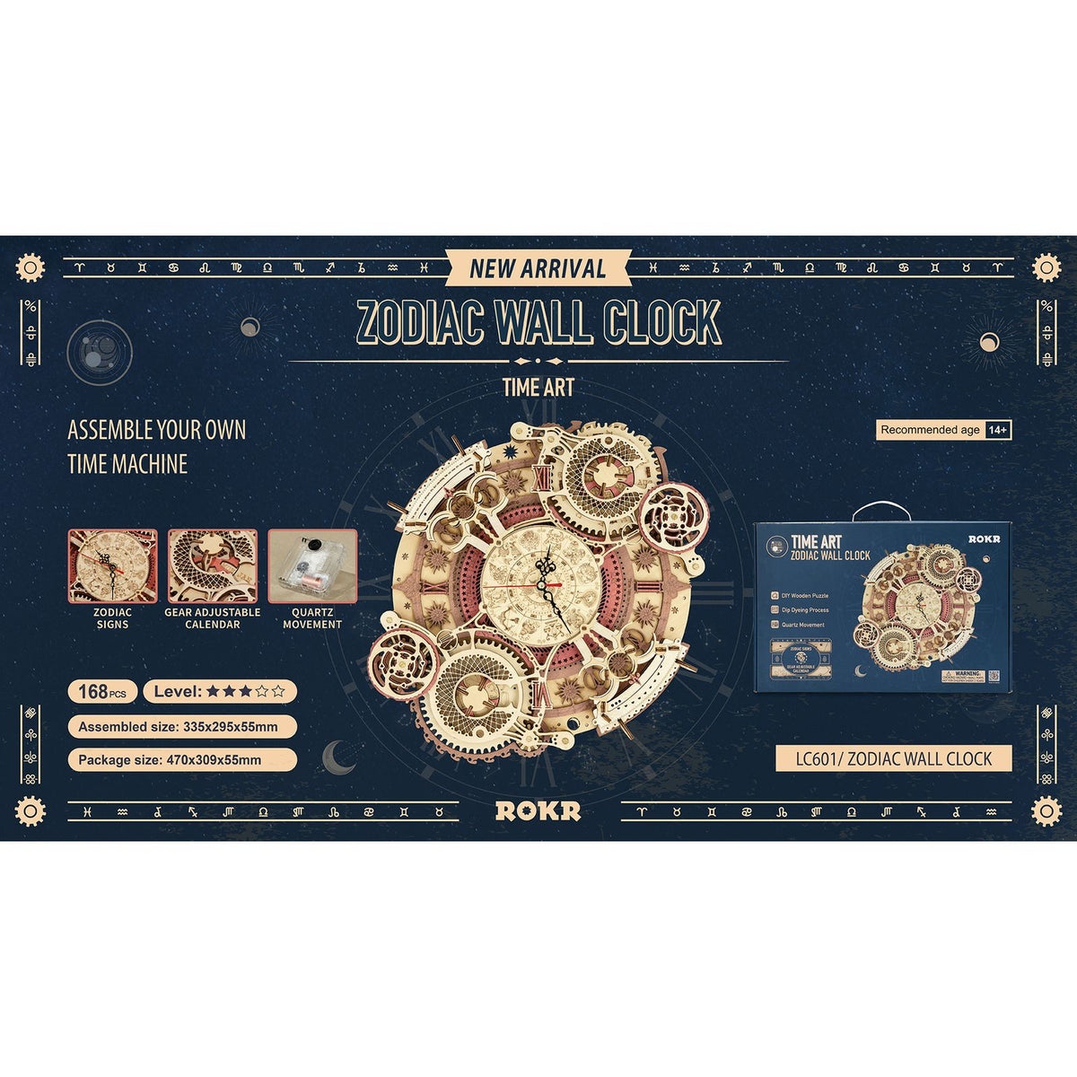 ROKR Tierkreisuhr LC601 Holzbausatz – Steckpuzzle mit 168 Teilen