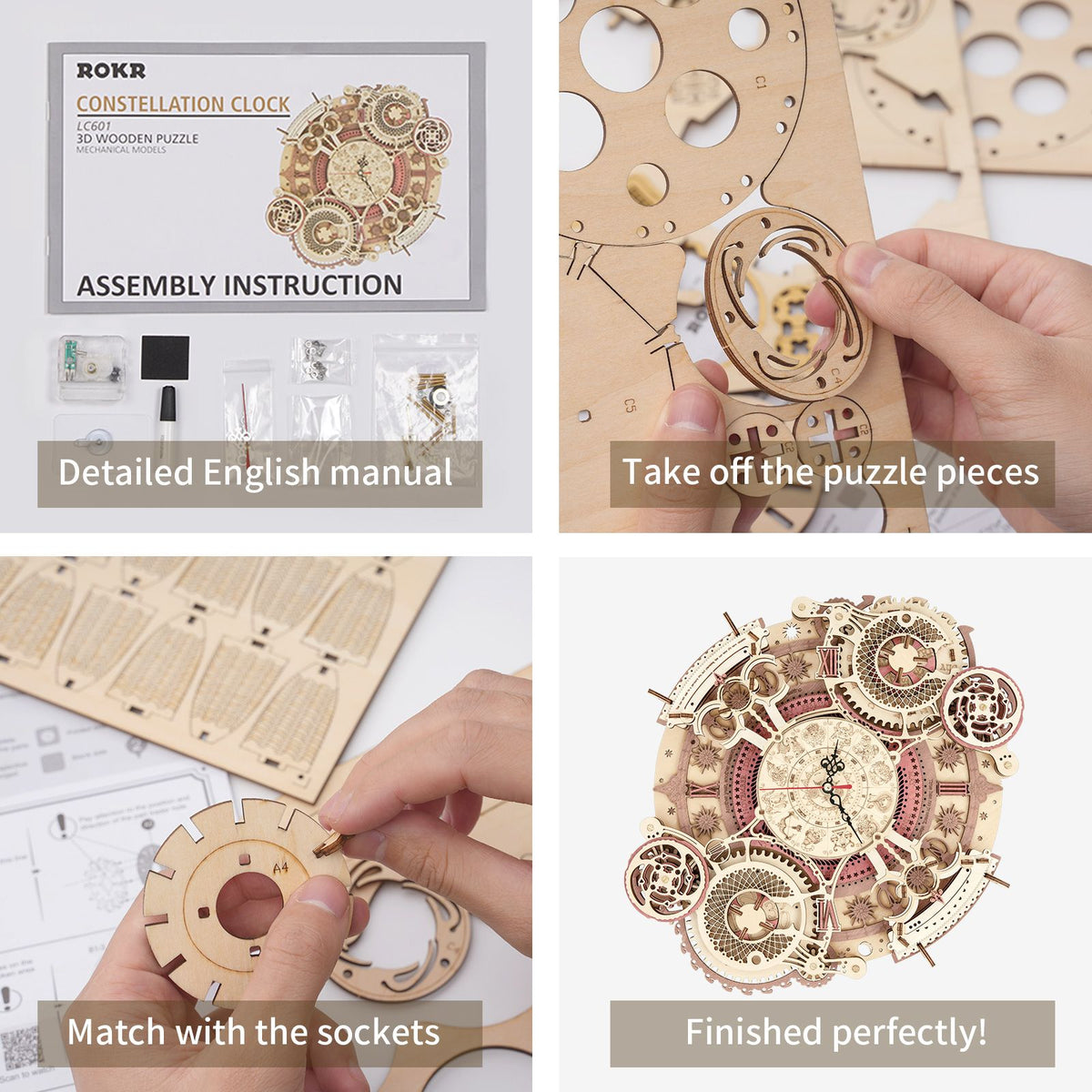 DIY Uhr aus Holz ROKR Zodiac Wall Clock – lasergeschnittene Holzteile vor dem Aufbau