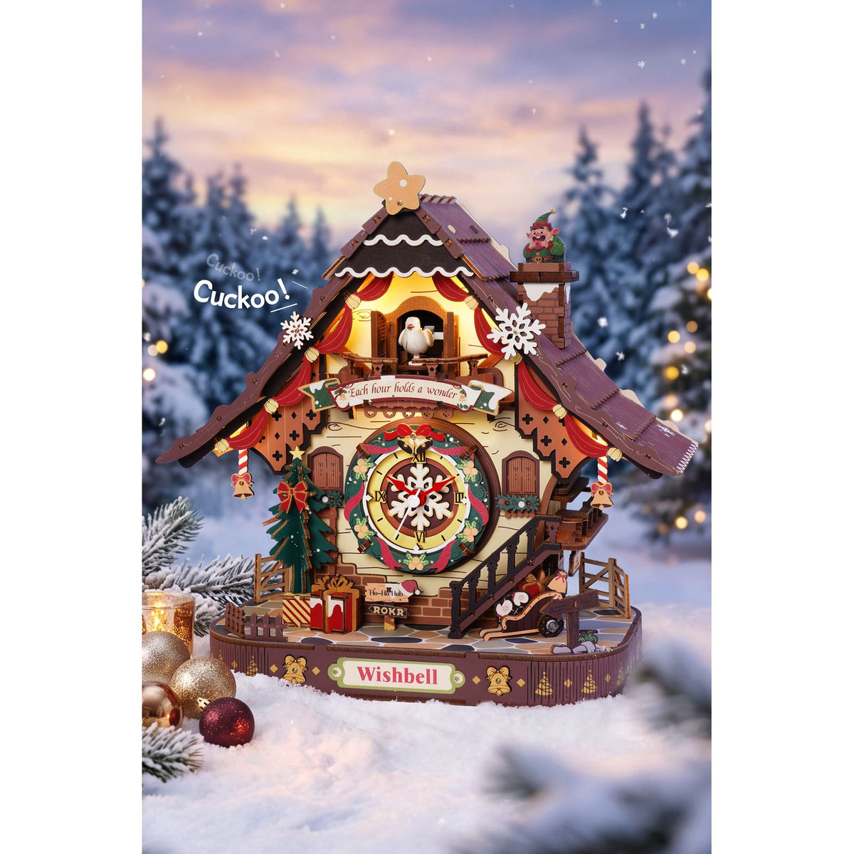 Lasergeschnittene Sperrholzplatten des ROKR 3D Puzzle Uhr Bausatzes LCB01