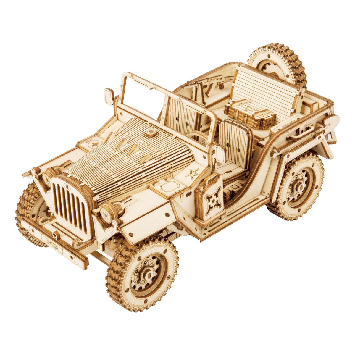Army Field Car MC701 von ROKR – 3D Holzpuzzle Jeep fertig aufgebaut