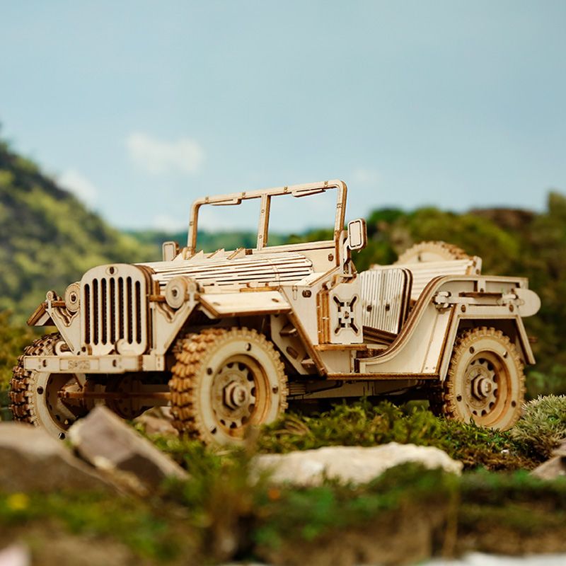 ROKR 3D Holzpuzzle Fahrzeug Jeep im Maßstab 1:18, Seitenansicht