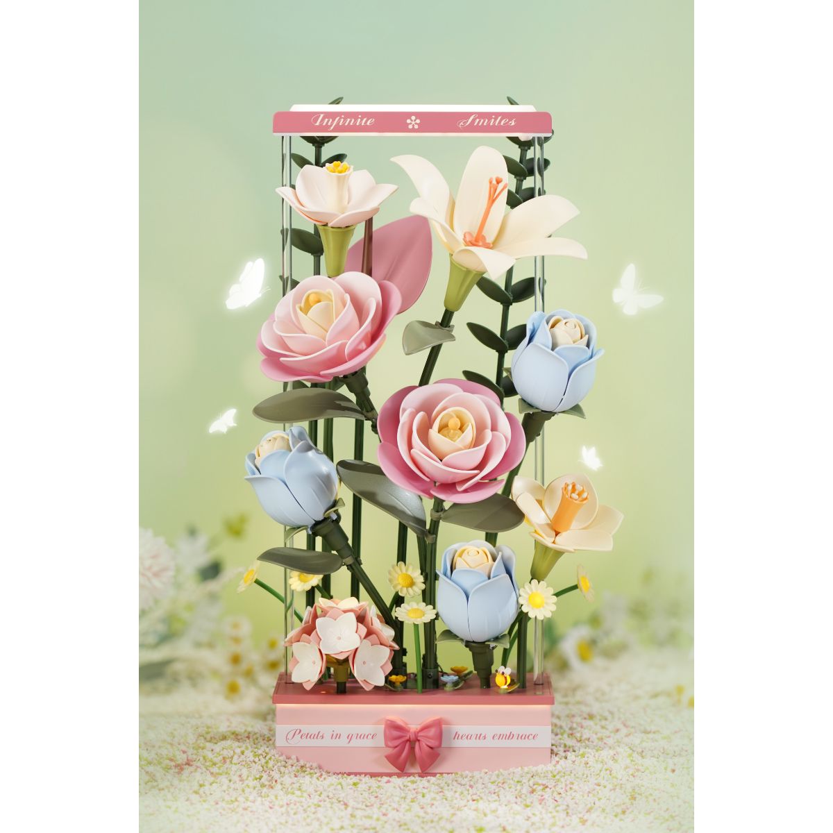 ROKR Floral Art Blooming Bouquet Box mit LED- und Glasfaserbeleuchtung im Dunkeln