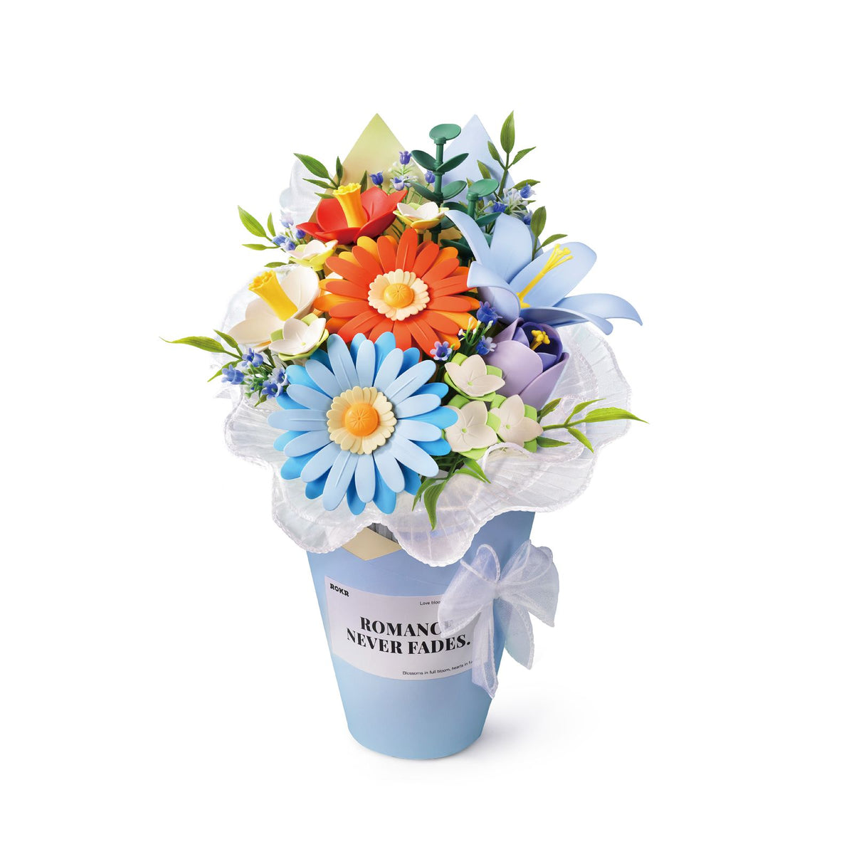 ROKR Blumen Bausatz Twilight Sky Bouquet AF03J – bunter Blumenstrauß in hellblauer Vase