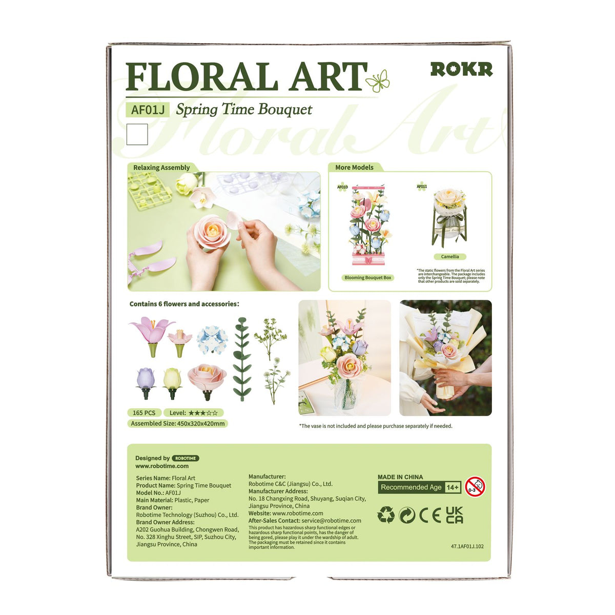 ROKR Floral Art Spring Time Bouquet: fertig gebauter Strauß mit drei Pastellrosen