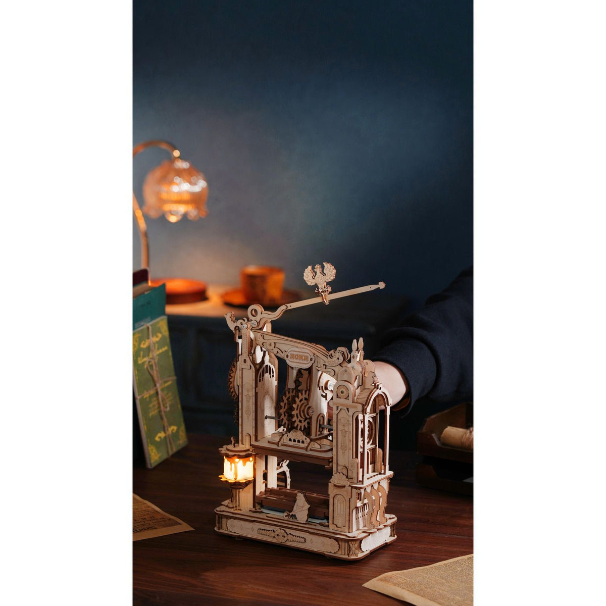 Mechanisches 3D Holzpuzzle ROKR Druckerpresse mit Pressgriff und Schublade