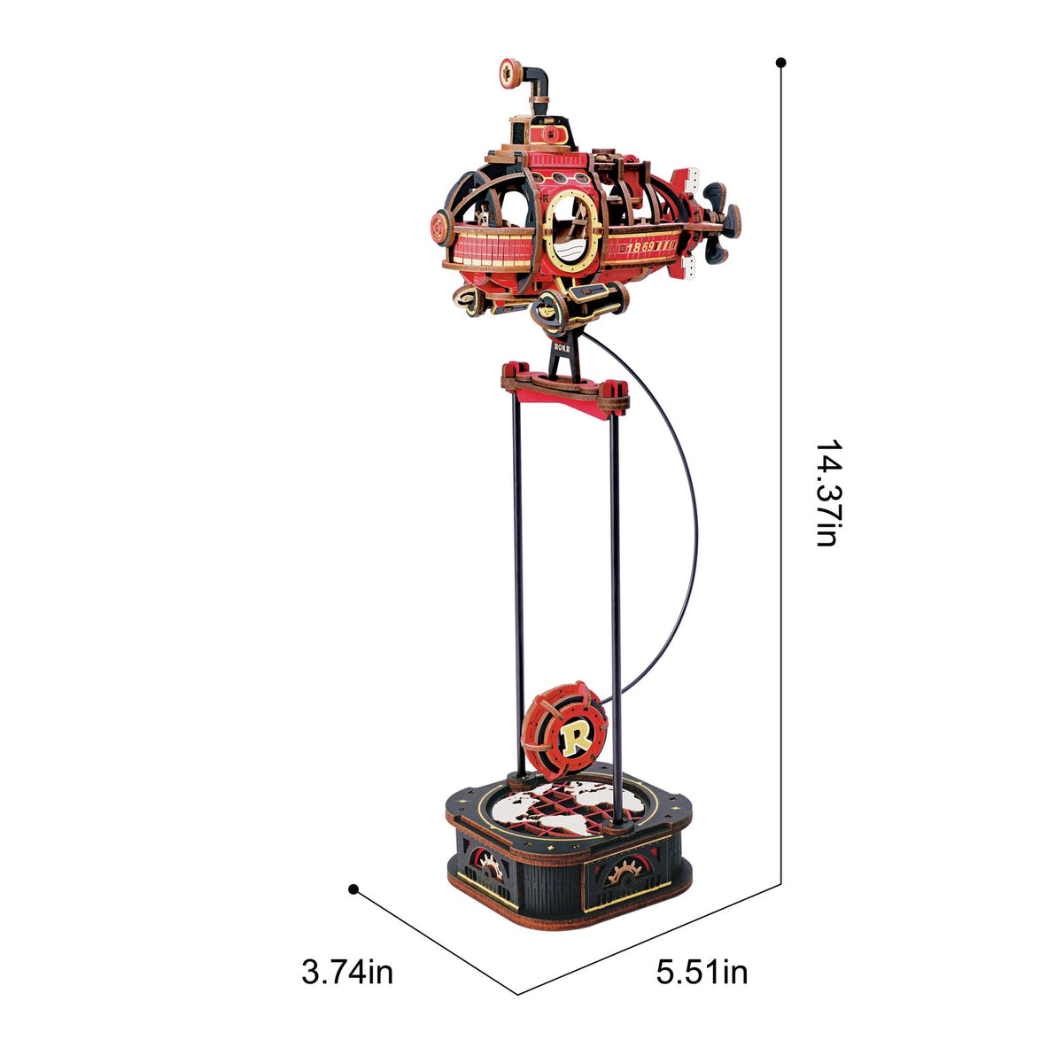 3D Holzpuzzle U-Boot mit Periskop und Flossen aus der ROKR Gravity Swing Collection