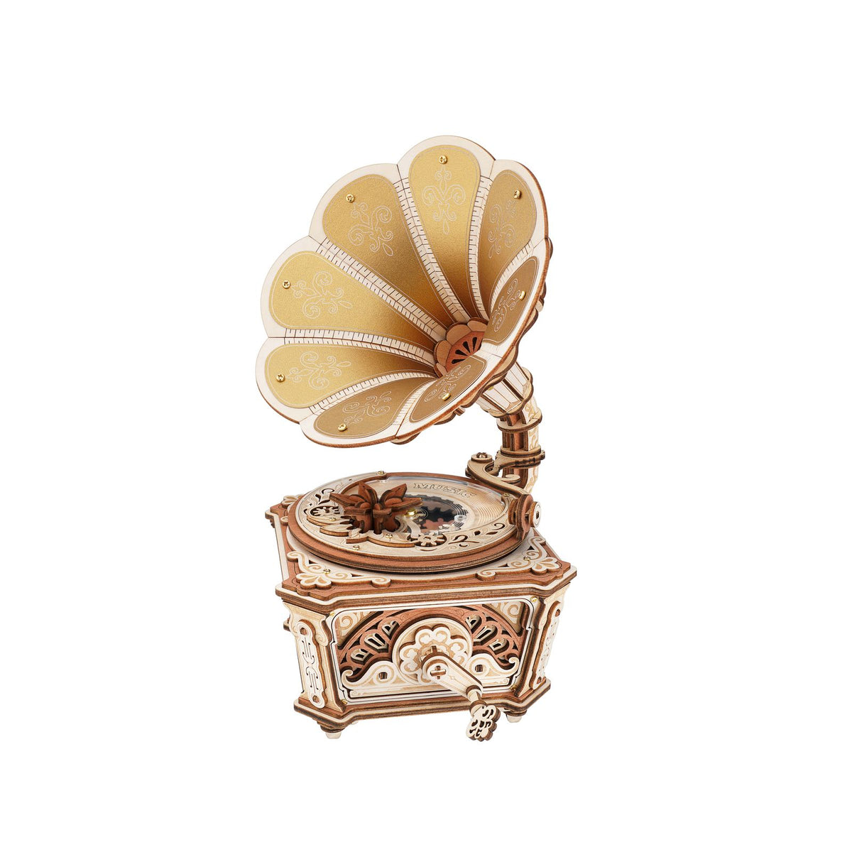 ROKR Diva Gramophone Spieluhr AMK82 als fertig gebautes 3D Holzpuzzle