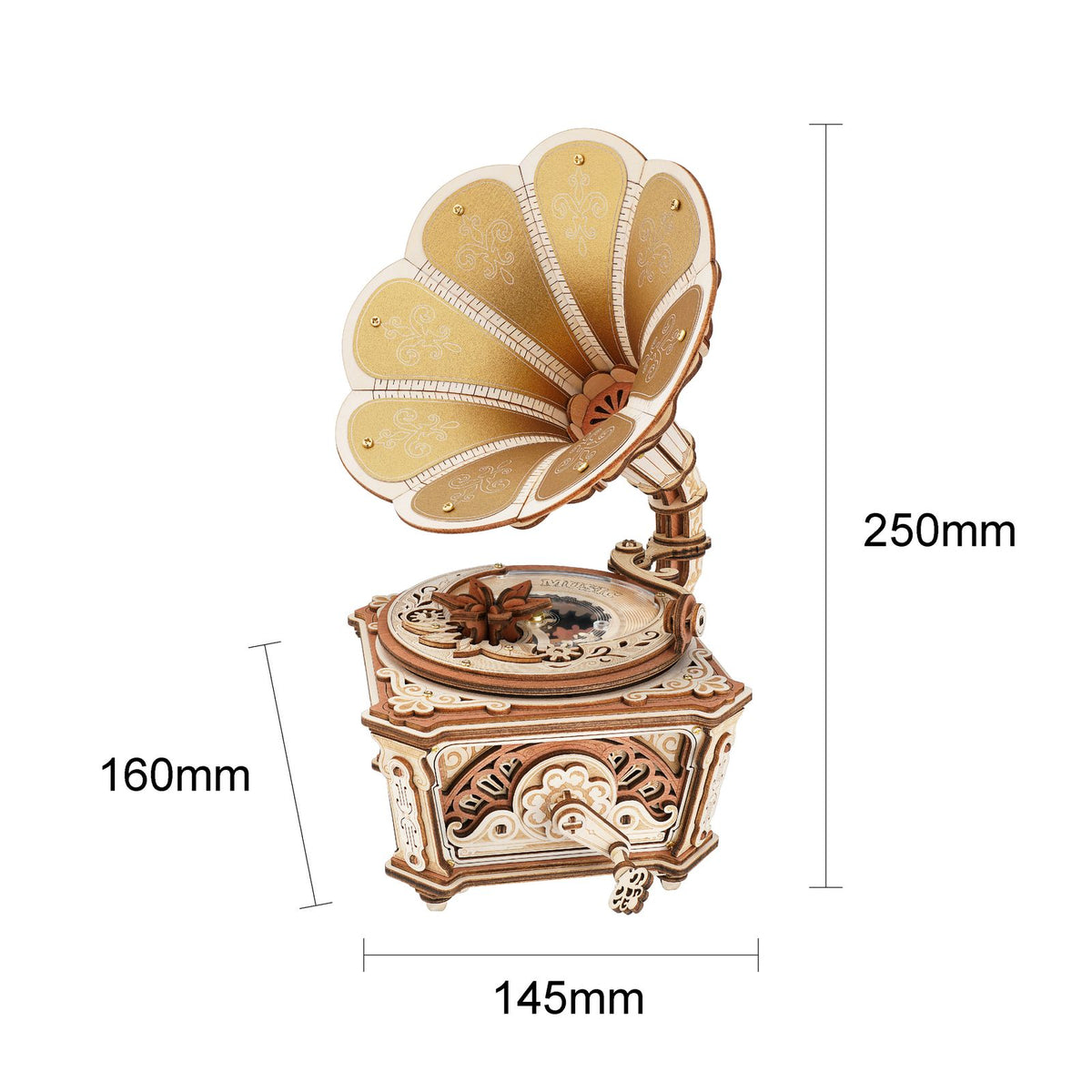 Diva Gramophone Spieluhr von ROKR mit Perlmuttpapier und elegantem Trichter