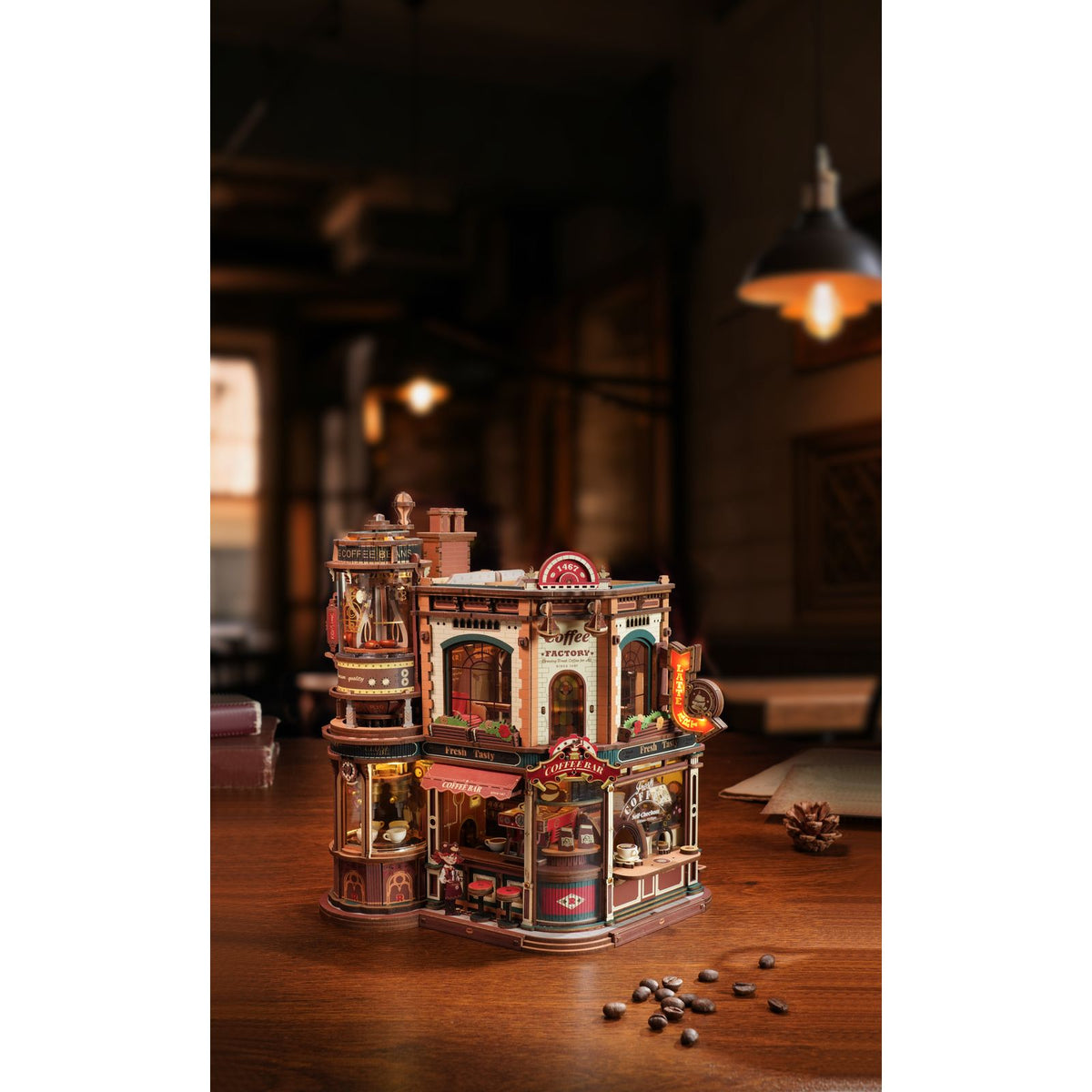 Verpackung des ROKR Dream Coffee Factory 3D Holzpuzzles EAB02