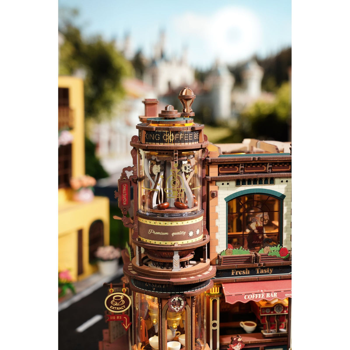 3D Holzpuzzle mechanisch: Dream Coffee Factory in Bewegung