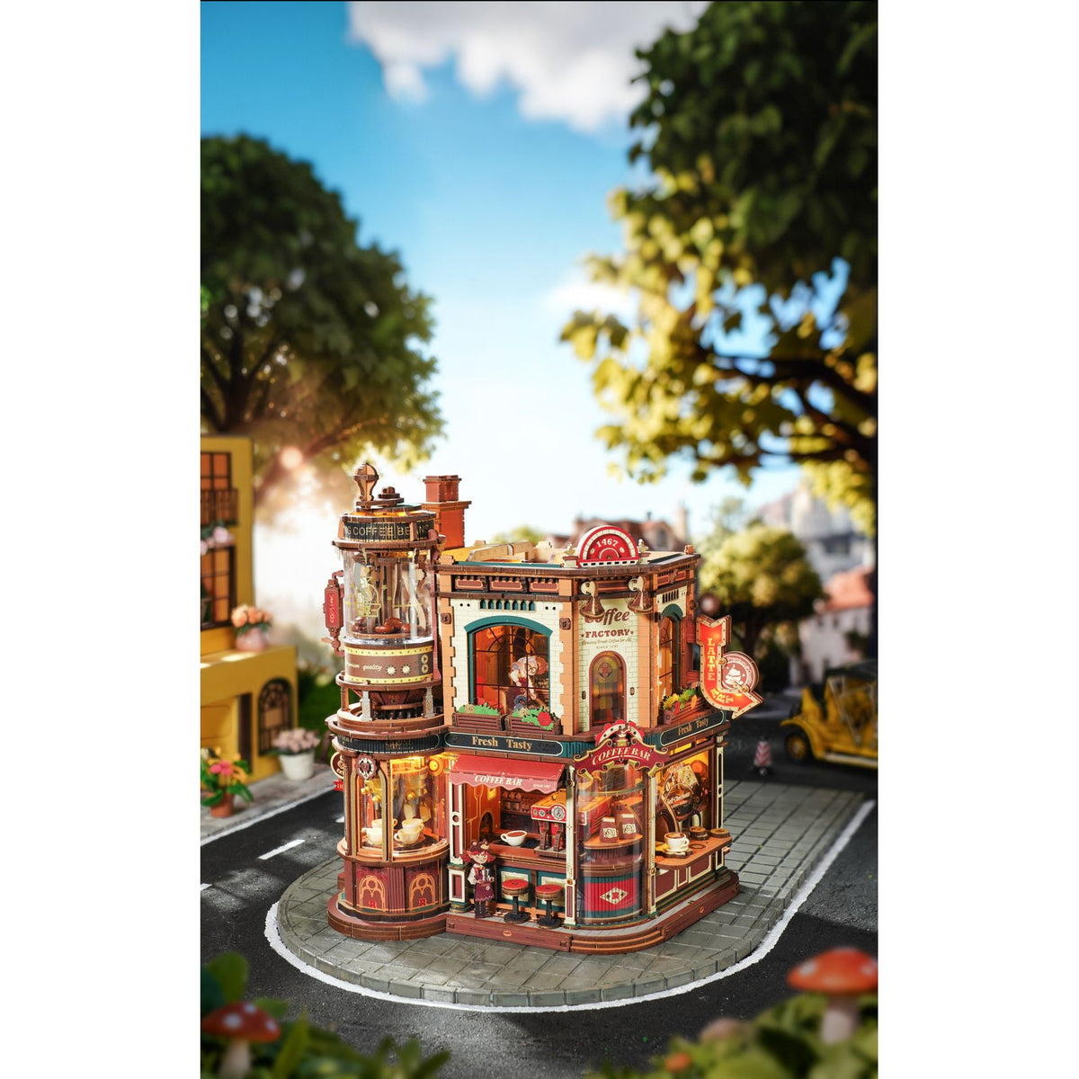 Dream Coffee Factory EAB02 mit warmem LED-Licht bei Dunkelheit