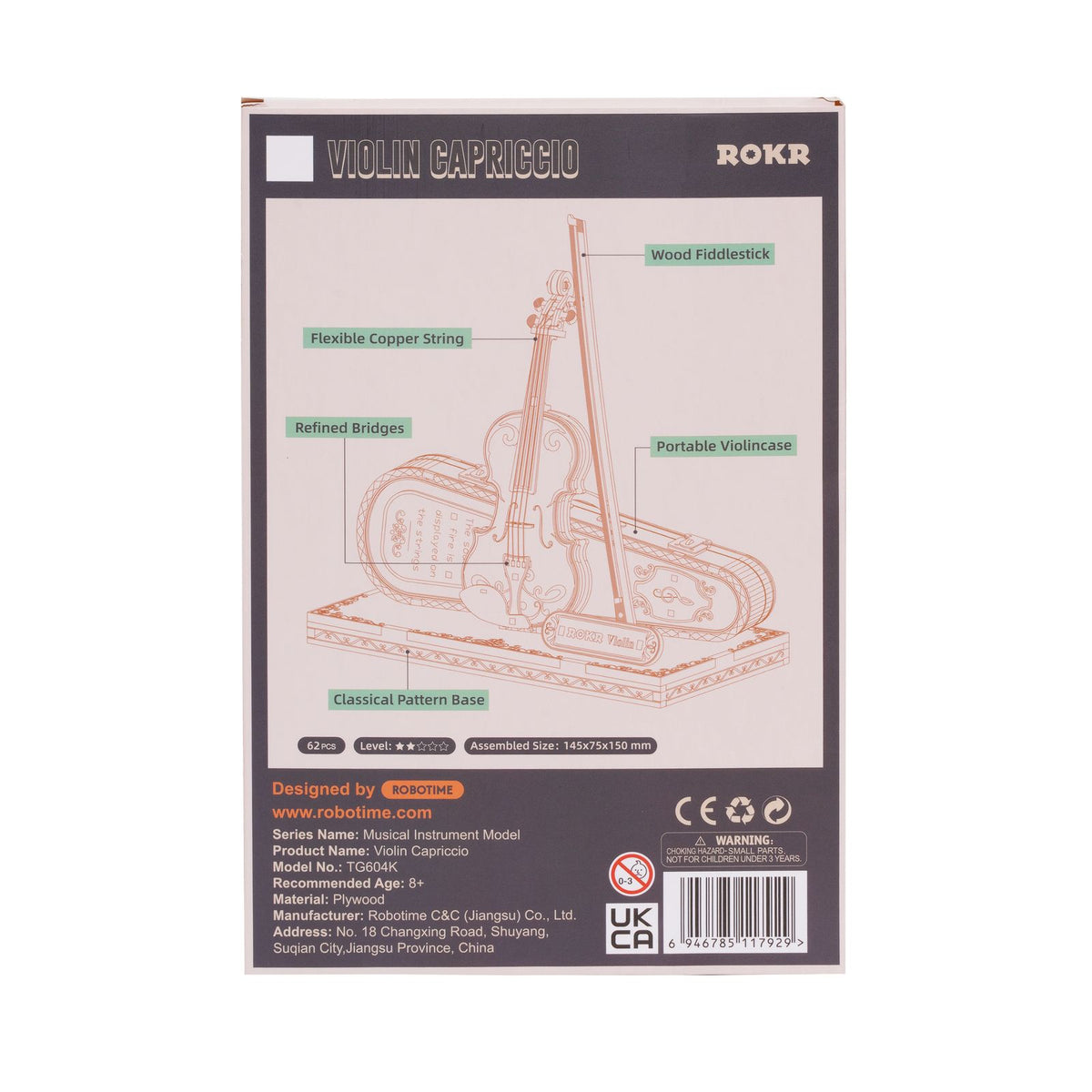 ROKR Geige 3D Holzpuzzle TG604K – fertig aufgebautes Modell