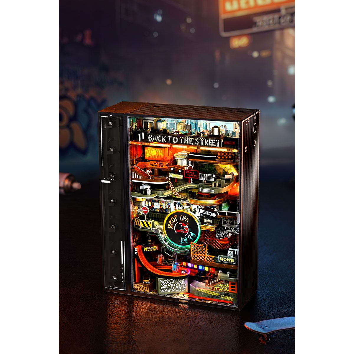 Murmelbahn Bausatz Hip Hop Street mit drehender Vinyl-LP im Detail