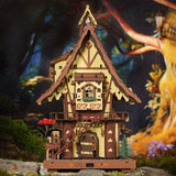 ROKR Holzpuzzle Uhr LC901C Seitenansicht mit drehendem Wasserrad