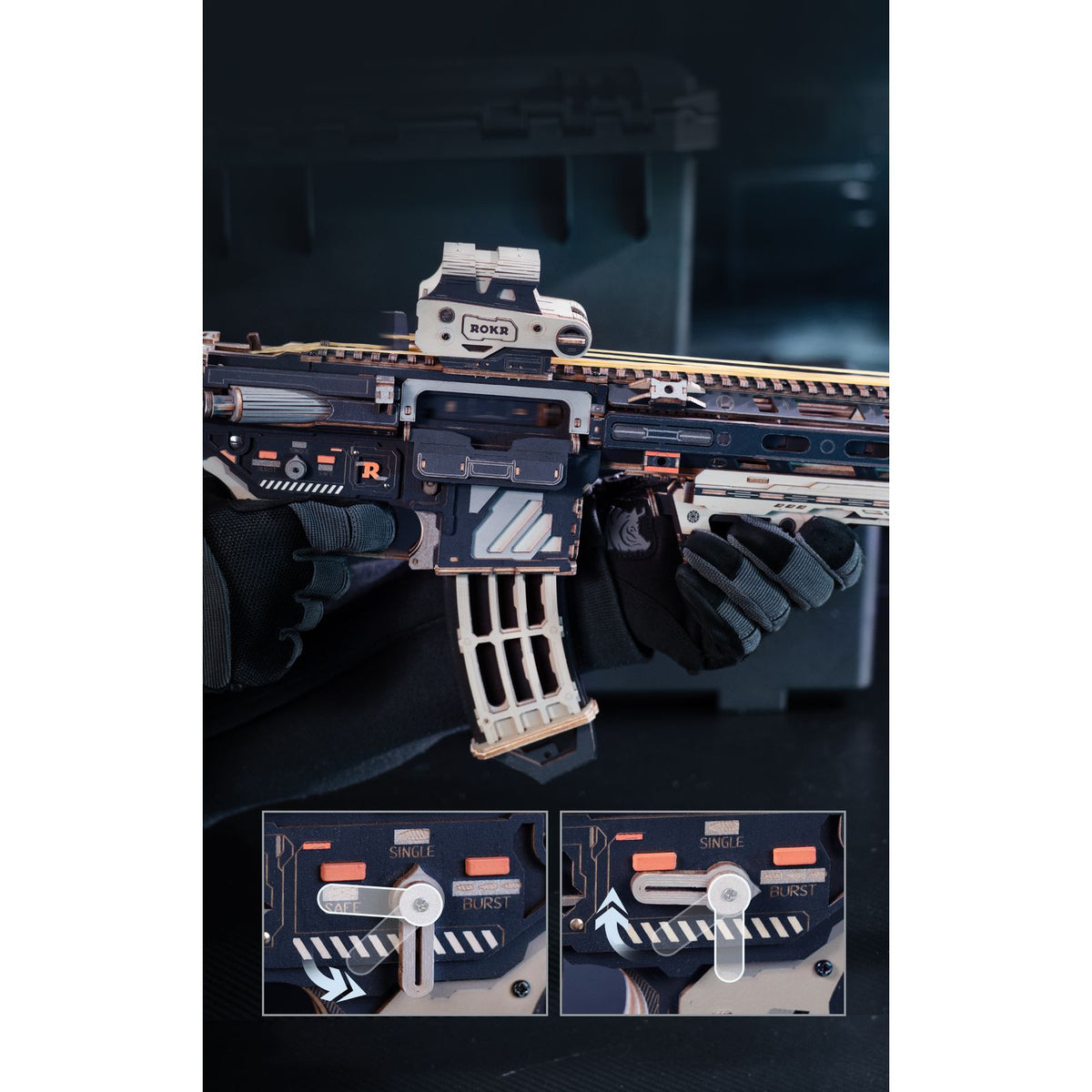 Zweifarbiges Holz der ROKR M416 Carbine in Schwarz und Goldbeige
