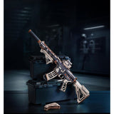 ROKR M416 Carbine mit verstelltem Schaft als mechanisches 3D Holzpuzzle