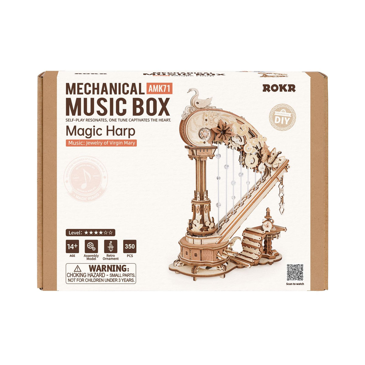 ROKR Magic Harp Spieluhr AMK71 – 3D Holzpuzzle als fertige Harfe