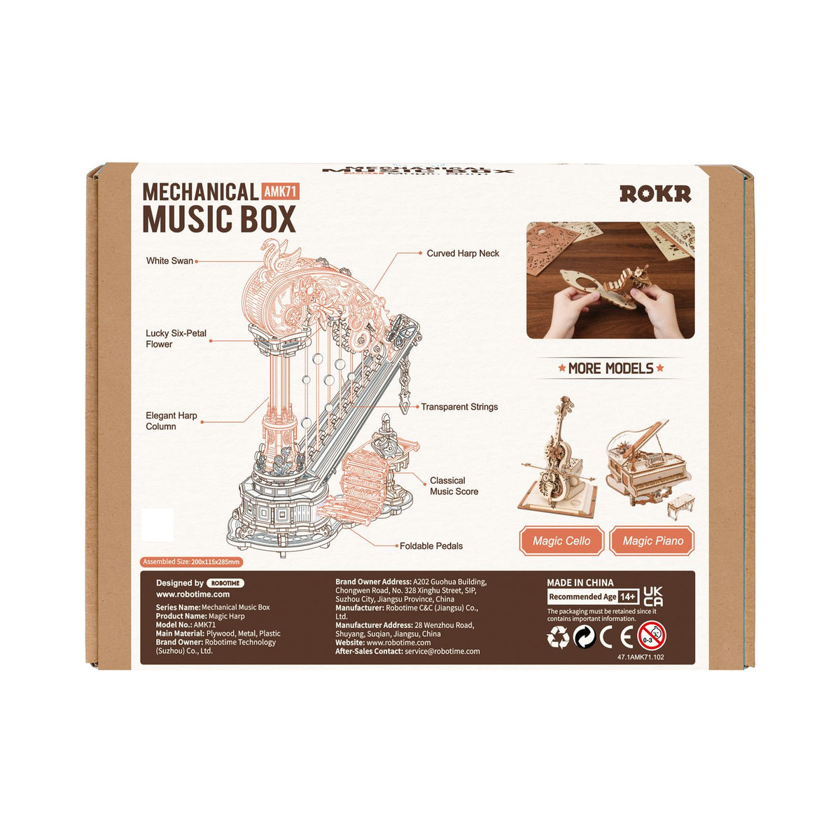 ROKR Magic Harp Spieluhr Bausatz aus Holz mit elegantem Harfen-Design