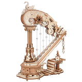 Magic Harp Spieluhr Seitenansicht mit Hals und Saiten aus Holz
