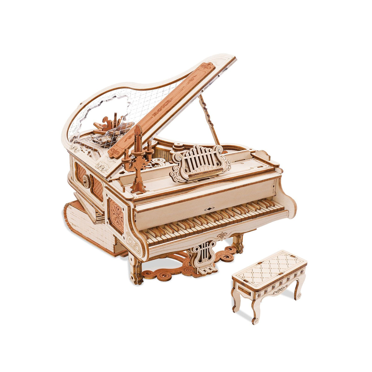 ROKR Magic Piano Spieluhr AMK81 – 3D Holzpuzzle Konzertflügel fertig aufgebaut