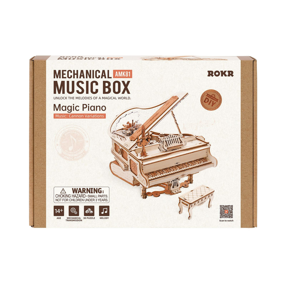 Konzertflügel Bausatz Magic Piano mit beweglichen Tasten und Klavierhocker