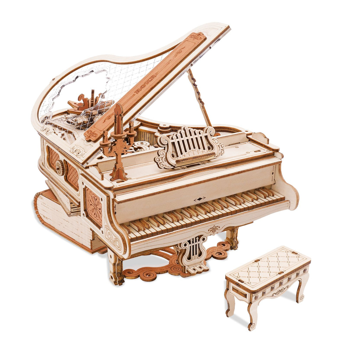 Zauberbücher als Sockel der ROKR Magic Piano Spieluhr mit viktorianischen Mustern