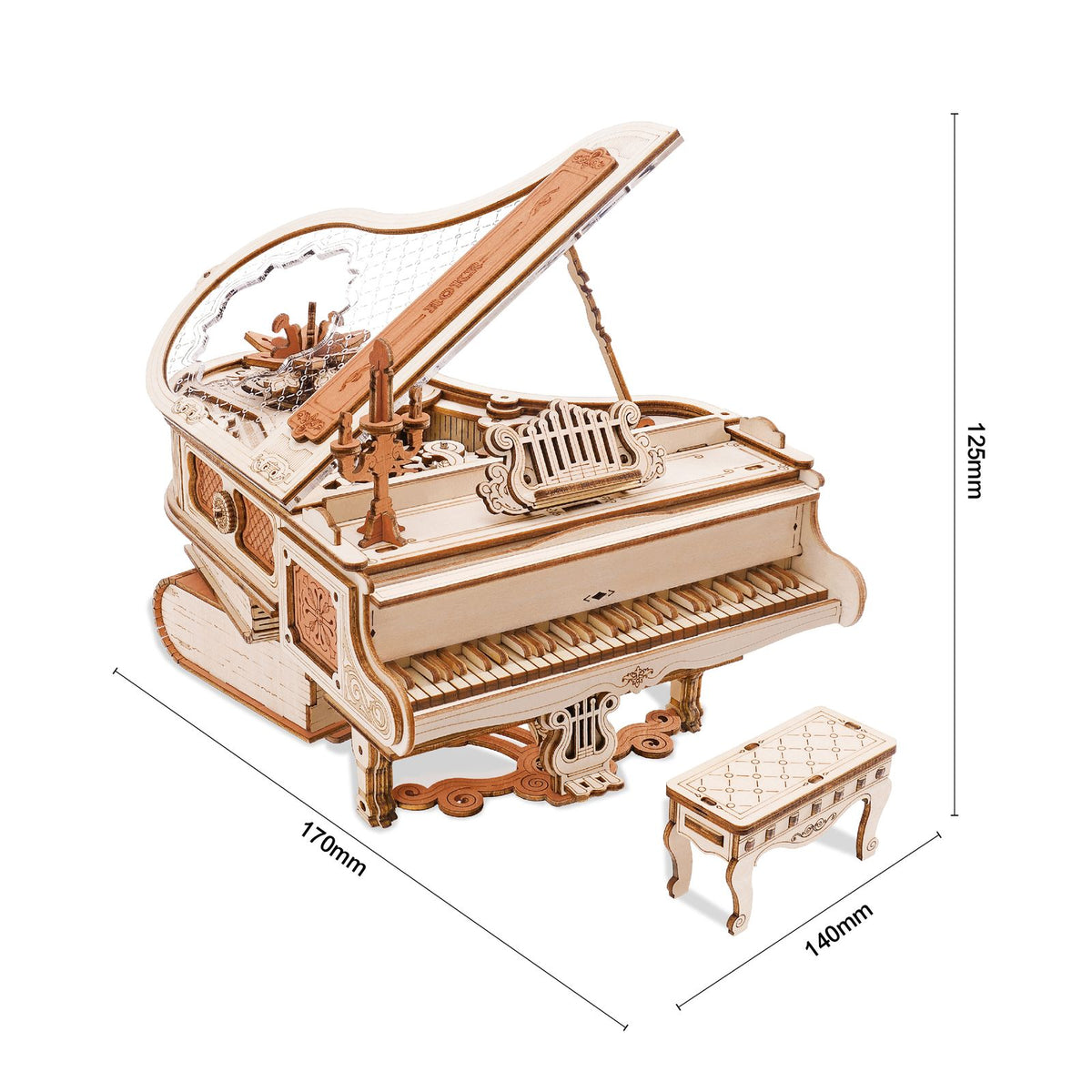 ROKR AMK81 Magic Piano – Klavier Spieluhr zum Selberbauen, 12,5 × 17 × 14 cm