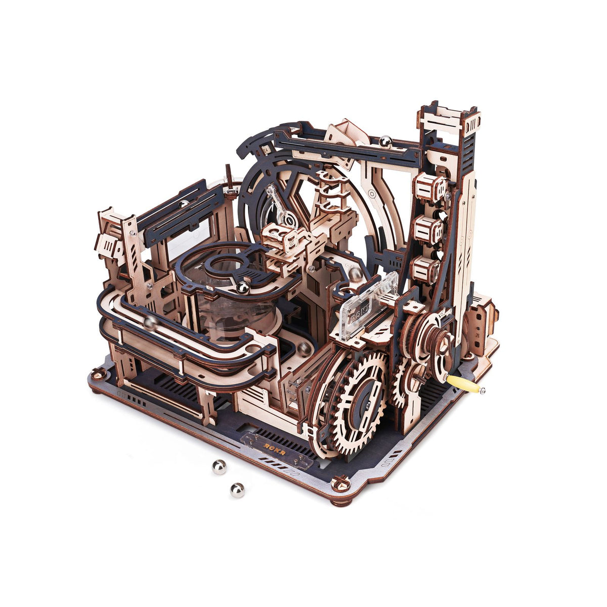 3D Holzpuzzle Murmelbahn Marble Spaceport mit transparenter Beschleunigungsspirale