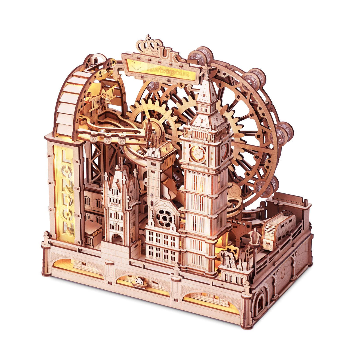 Marble Travel London ROKR 3D Holzpuzzle Kugelbahn EGB01 fertig aufgebaut
