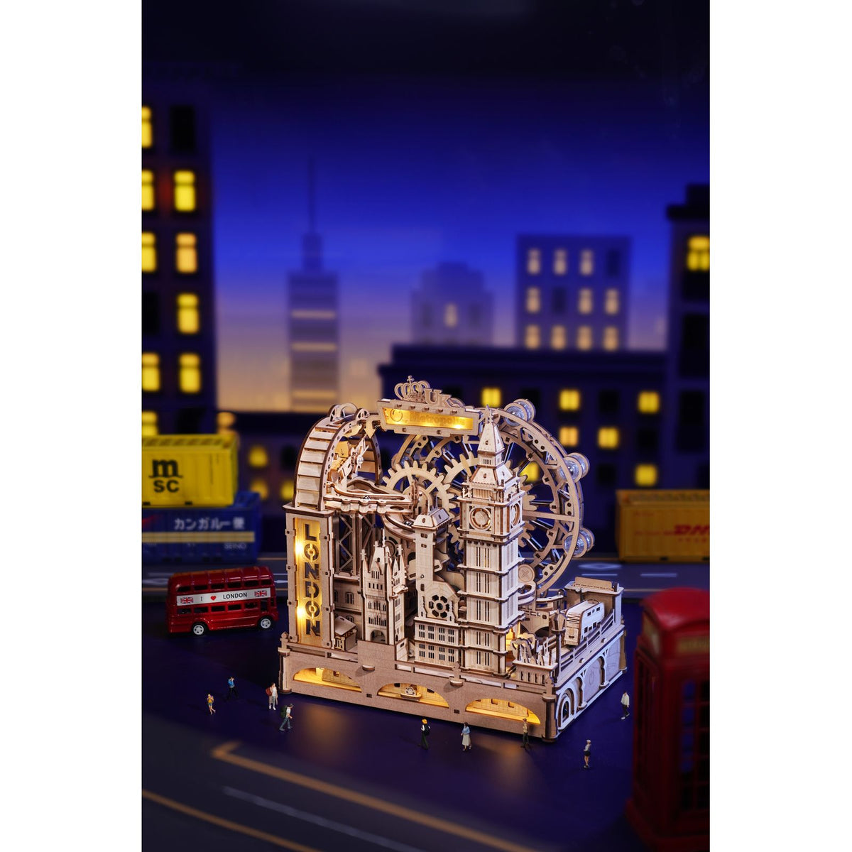 ROKR Kugelbahn London als Deko im Regal, Maße 22,5 × 15,5 × 23,5 cm