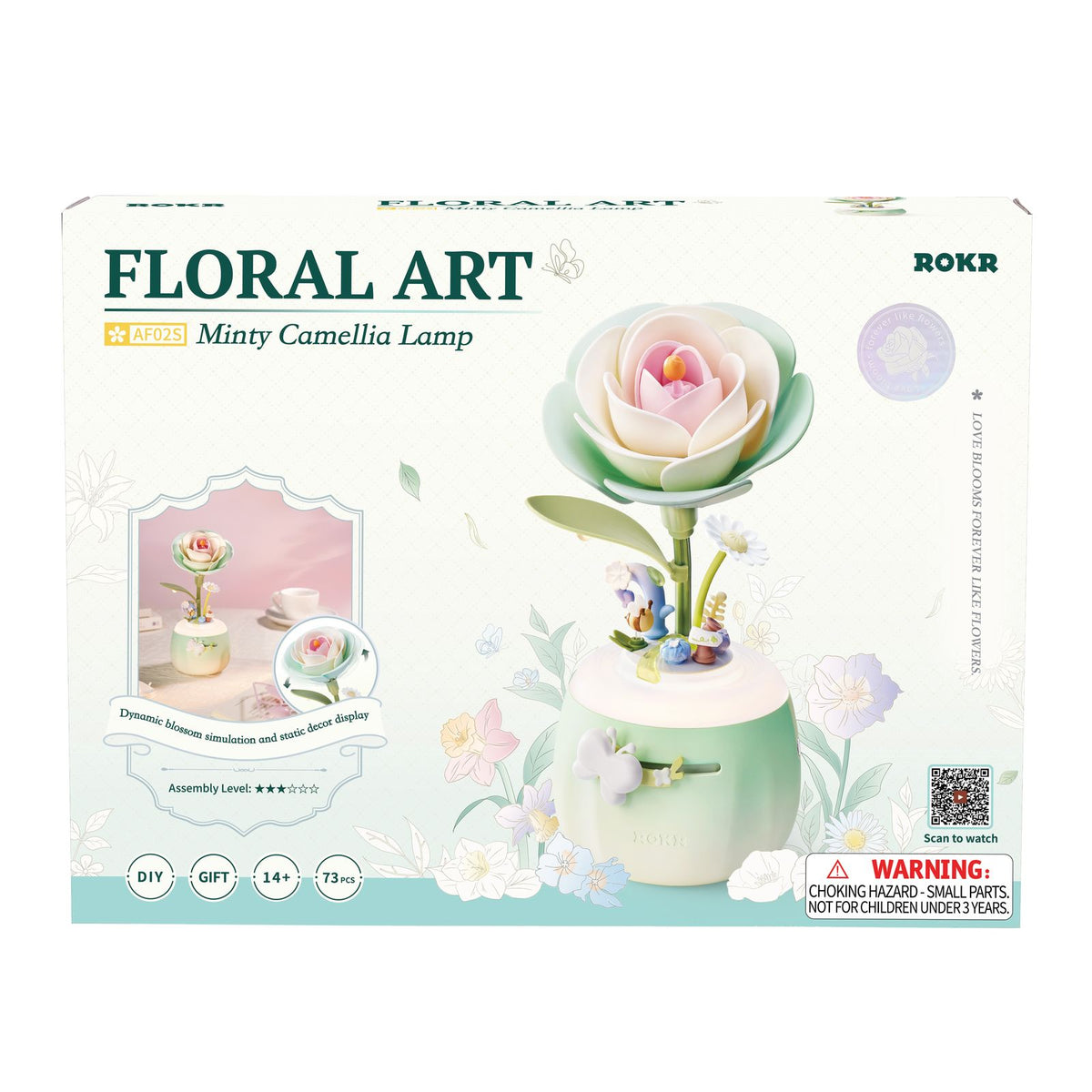 ROKR Minty Camellia Lamp – Blumen Bausatz mit mintgrüner Kamelienblüte als LED-Nachtlampe