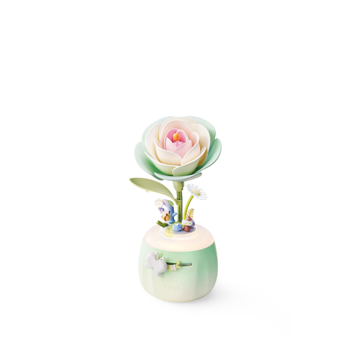 LED Nachtlampe Minty Camellia mit Blumentopf im sanften Farbverlauf