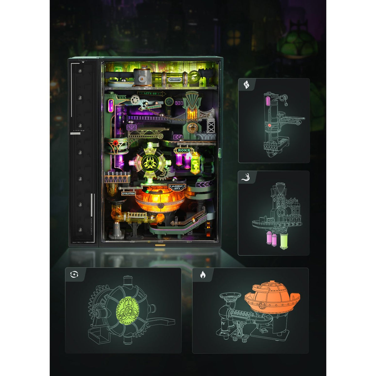 ROKR Alchemy City MR04S Nahaufnahme der Neon-Beleuchtung