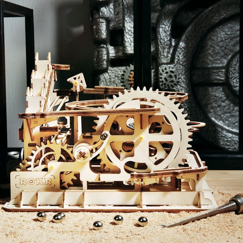 Marble Parkour LG501 Holz Murmelbahn mit sechs Aufzügen und großem Rad